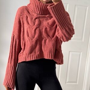 Coral Cable Knit Turtleneck Sweater